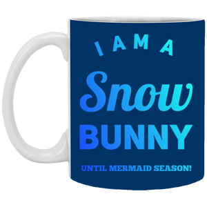 XP8434 11 oz. White Mug Unique design Snow Bunny-blue