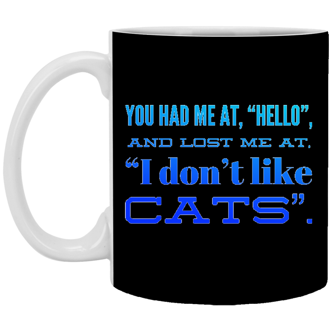 XP8434 11 oz. White Mug Unique design Hello Cats-blue