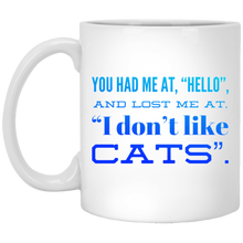 Load image into Gallery viewer, XP8434 11 oz. White Mug Unique design Hello Cats-blue