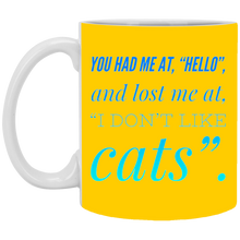 Load image into Gallery viewer, XP8434 11 oz. White Mug Unique design Hello Cats-green