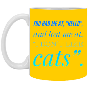 XP8434 11 oz. White Mug Unique design Hello Cats-green