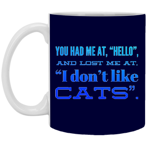 XP8434 11 oz. White Mug Unique design Hello Cats-blue