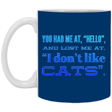 Load image into Gallery viewer, XP8434 11 oz. White Mug Unique design Hello Cats-blue