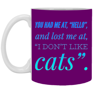 XP8434 11 oz. White Mug Unique design Hello Cats-green