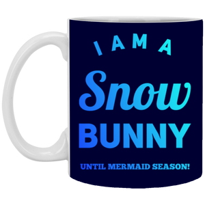 XP8434 11 oz. White Mug Unique design Snow Bunny-blue